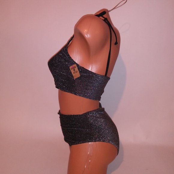 Victoria Secret‎ PINK Swim One Piece Medium Black Silver Cutout Sparkle Glittery - Picture 6 of 11